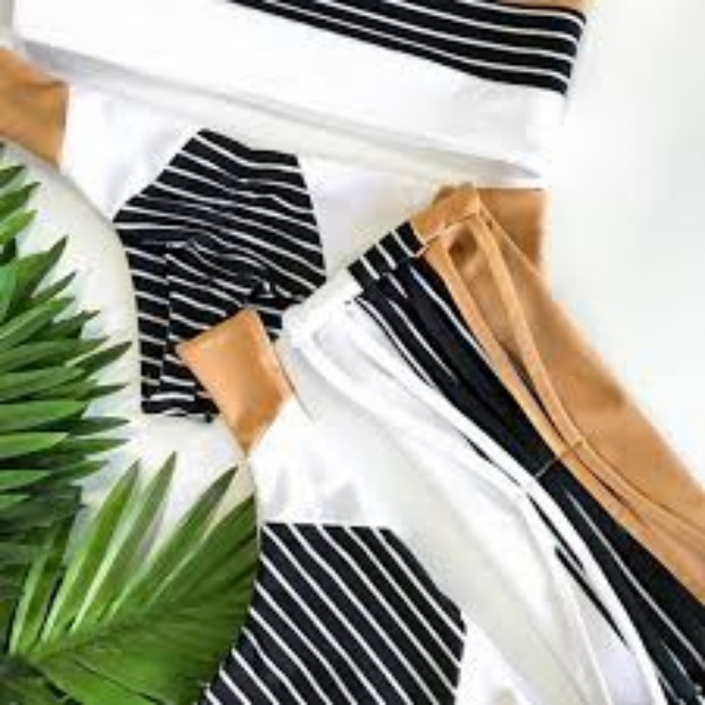 Color-block with stripes bandeau bikini - Picture 6 of 6